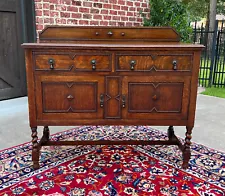 Antique English Sideboard Server Buffet Barley Twist Jacobean Honey Oak c.1930s