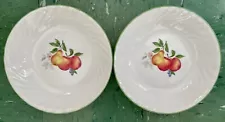 CORELLE BY CORNING GLASS 2~'CHUTNEY' 8.5" PASTA BOWLS FRUIT ON WHITE GREEN RIMS