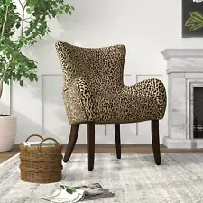 Animal Leopard Print Upholstered Wingback Chair, Flared Arms, Firm & Comfortable