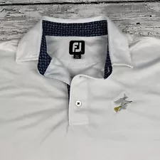 FJ FootJoy Men’s Size Large White Golf Polo 3 Button Witch Logo Poly Spandex