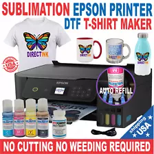 Epson Tank Printer with Sublimation Direct ink Heat Transfer Plus DTF Start KIT