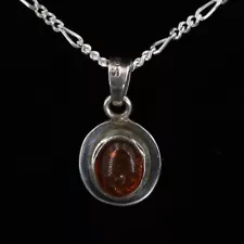 VTG Sterling Silver - POLAND Baltic Amber Cabochon Pendant 18" Necklace - 4g