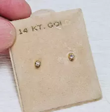 Vintage Diamond 2mm Solitaire 14k Gold Stud Earrings w Original Card Estate Sale