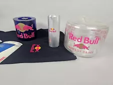 Red Bull Bundle- ice buckets, metal pitcher, XL apron,metal wall hanging art