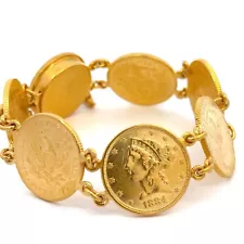 Vintage $5 Dollars Half Eagle Liberty Gold Coin Bracelet 7.5 Inches