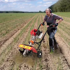 Used 52cc 2-Stroke Gas Power Garden Farmyard Tiller Cultivator Tilling Rototille