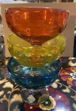 3 Colorful VTG Happy Mexican Hand Blown Glass Margarita Glasses/Ice Cream Cups