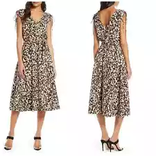 Julia Jordan Women's Leopard Print Midi Dress Elastic with Belt Faux Wrap Size 2