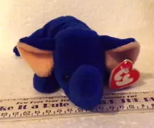 LOOK TY BEANIE BABIES BLUE ELEPHANT USED ESTATE SALE WITH TAG