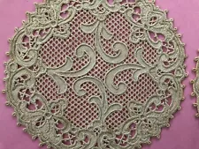 6 ITALIAN LACE DOILIES 5” Coasters Appliqués Picots Handmade Antique Vintage Lot