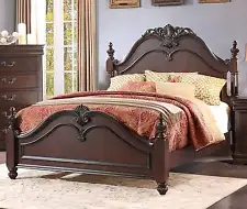 LOUIS PHILIPPE STYLE DARK CHERRY FINISH QUEEN BED BEDROOM FURNITURE