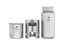 Keith Titanium Ti3070 Nesting Camp Set - Plastic-Free Bottle, Mug & Wood Stove