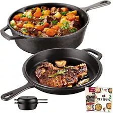 Overmont Cast Iron Dutch Oven with dual use Skillet lid for Oven, Induction, etc