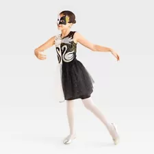 Kids Black Swan Ballerina Tutu Dress & Mask Halloween Costume 8-10 Medium #1392