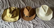 Lot of 3 ~Cowboy Hats ~ Straw / Felt ~ Adjustable ~ Beach Sun Visor