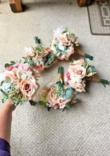 Wedding 5 Bridesmaid Silk Bouquets Blush, White, Light Peach, Light Pink