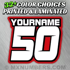 3 Custom Racing Number & Name Plate Decals 4 Colors SX MX ATV Go Kart Dirt Bike