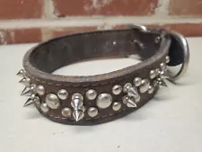 Large Vintage Brown Heavy Leather Spiked Studded Adjustable Dog Collar Punk