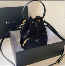 Re-nylon Bag Satchel PRADA triangle Logo Black Purse With Dustbag And Box