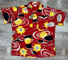 1960s Alferd Shaheen Hawaiian Mens Camp Shirt Button Down Size Medium Red Yellow