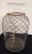 Chicken Wire Wrapped 12" Tall Glass Vase