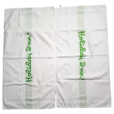 Holiday Inn Bath Towels 2 White Green Hotel Motel Mid Century 43x22" Inn Innkare