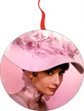 Audrey Hepburn the Pink Hat Christmas Holiday ornament 3 inches round 2 sided