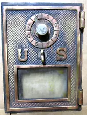 Vintage - US Post Office P.O. Mail Box Door With Frame - in Bronze or Copper