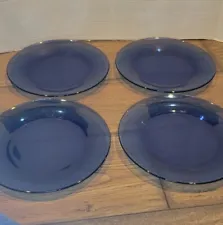 COBALT BLUE GLASS DINNER PLATES 9.75” ROUND - SET/LOT (4) unbranded