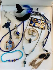 Vintage Costume Jewelry Lot Blue Givenchy Kendra Scott Glass Handarbeid 10Pc