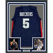 Framed Facsimile Autographed Paige Bueckers 35x39 UConn Blue Reprint Jersey