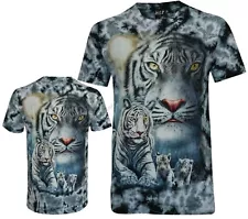 Tie Dye T-Shirt White Tigers & Cubs Bengal Siberian Forest Glow in Dark by Wild