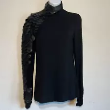 Gracia Reptile Long Sleeves Waterfall Faux Leather Turtle Neck Blouse Medium