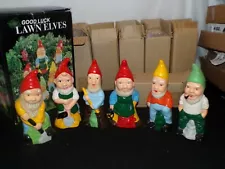 Vintage Good Luck Lawn Elves Elf Gnome Set of 6 MIB Yard Figures [e44]