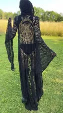 Hell Couture Gold Pentagram Lace Robe Baphomet Occult Satanic Heavy Metal Witch