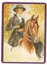 SINGLE SWAP PLAYING CARD HORSES LOVELY LADY RIDING HER HORSE SIDE SADDLE