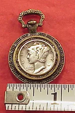 Miniature Silver Mercury Dime Pocket Watch Fob Chain Charm Pendant Drop