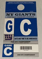 2008 NY Giants NFC Championship Parking Pass Ticket Stub Hang on Mirror Phantom