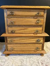 Wooden Chest of Drawers Jewelry Box Oak Handmade 4 Drawers 10.5" Tall