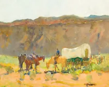 Covered Wagon Horse Riders 16 x 20 in Rolled Canvas Print Old West Painting