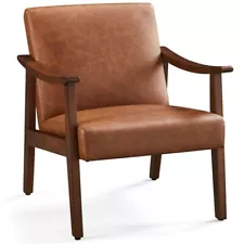 Mid-Century Faux Leather Armchair Upholstered Accent Chair for Living Room Used