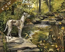 Whippet painting by a peaceful stream 8x10 Print