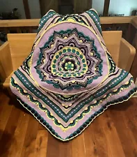 Handmade Crocheted  Mandala  Afghan- Queen Size 6ft Square Heavy Blanket