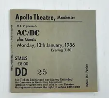 AC/DC TICKET STUB Monday 13th January 1986 Manchester Apollo *DW