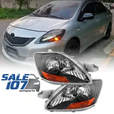 For 2007-2011 Toyota Yaris Sedan Headlights Lamps Black Housing Left+Right Set (For: 2009 Toyota Yaris)