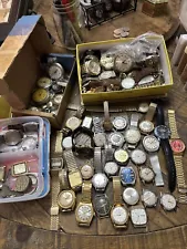 Huge lot 50+ Men’s wrist & pocket Watches for Repair or parts