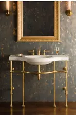 Stone Forest Sink MSRP $5700 Part LS41RENABUL Console 4Leg in Aged Brass - New