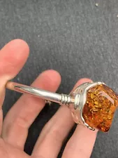 Silver Natural Amber Large Bangle 30.3 Grams 925￼