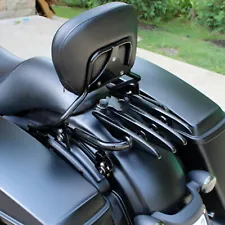 Black Backrest Sissy Bar & Stealth Rack For 09-24 Harley Road Glide Street Glide