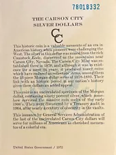 1878 Carson City Silver Dollars GSA COA Certificate